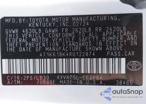 2024 Toyota Camry Xse from USA, damaged, VIN 4T1K61BK4RU122874